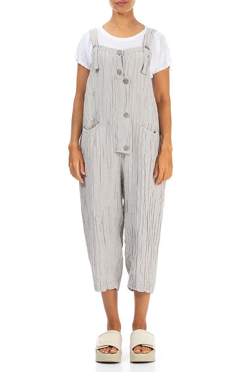 Strappy Crinkled Cream Silk Linen Dungaree Jumpsuit