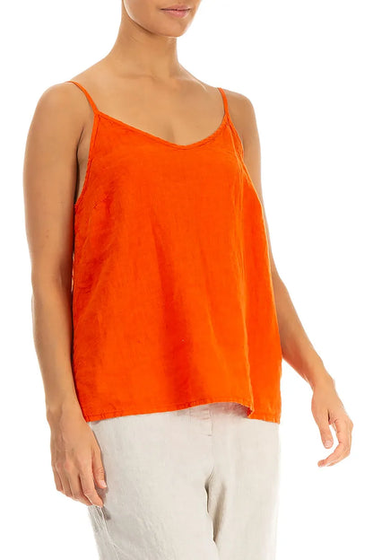 Strappy Flame Orange Linen Camisole Top 3
