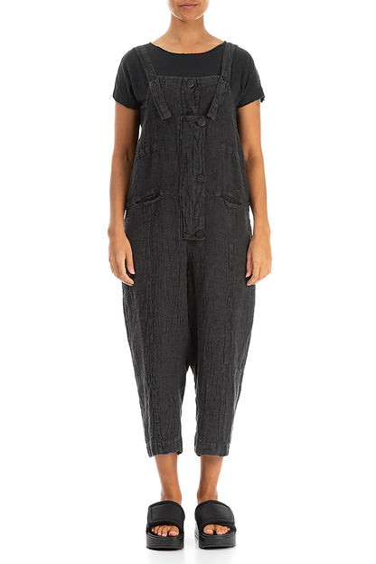 Strappy Forest Grey Mélange Linen Dungaree Jumpsuit