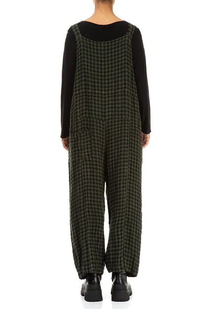 Strappy Forest Mist Check Linen Jumpsuit 2