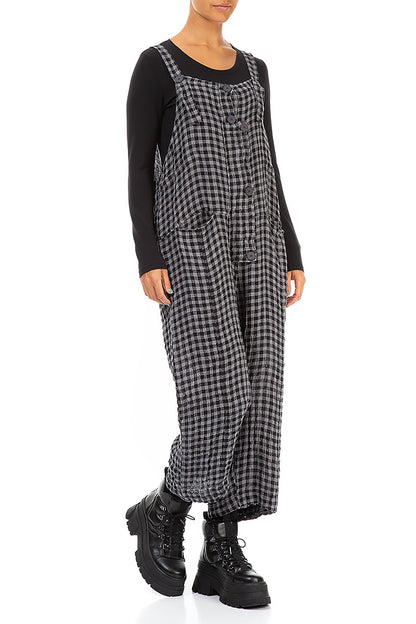 Strappy Grey Check Linen Dungaree Jumpsuit