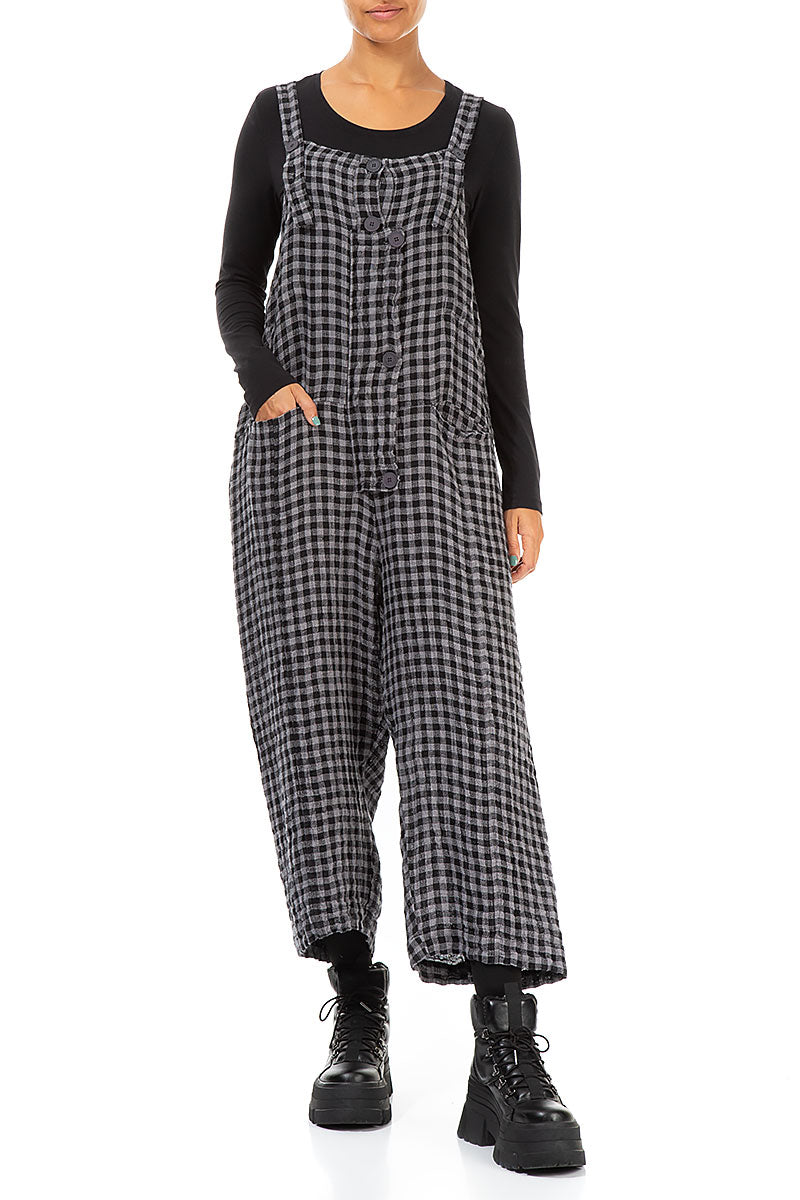 Strappy Grey Check Linen Dungaree Jumpsuit