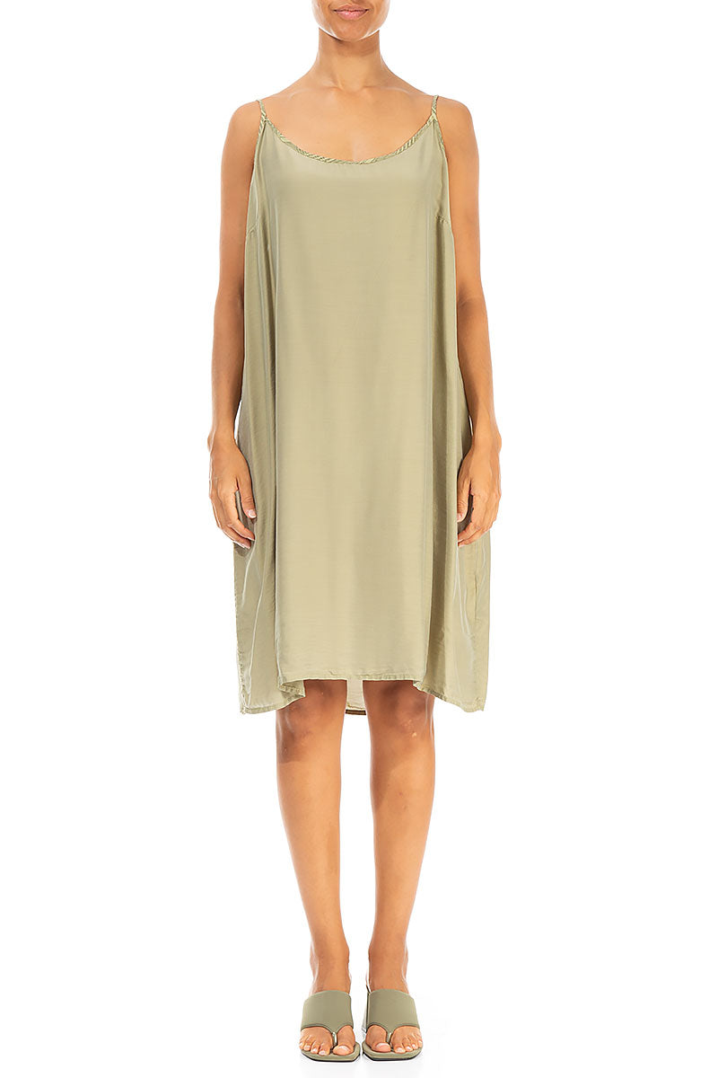 Strappy Light Khaki Silk Bamboo Dress 1