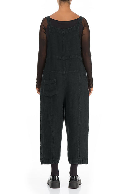 Strappy Midnight Blue Mélange Linen Dungaree Jumpsuit