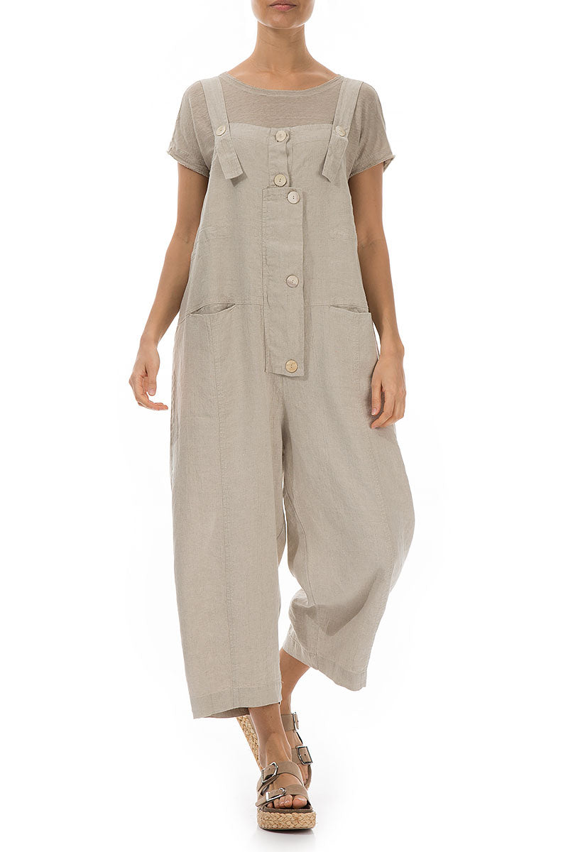 Strappy Natural Linen Dungaree Jumpsuit