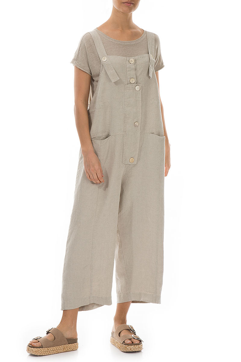 Strappy Natural Linen Dungaree Jumpsuit