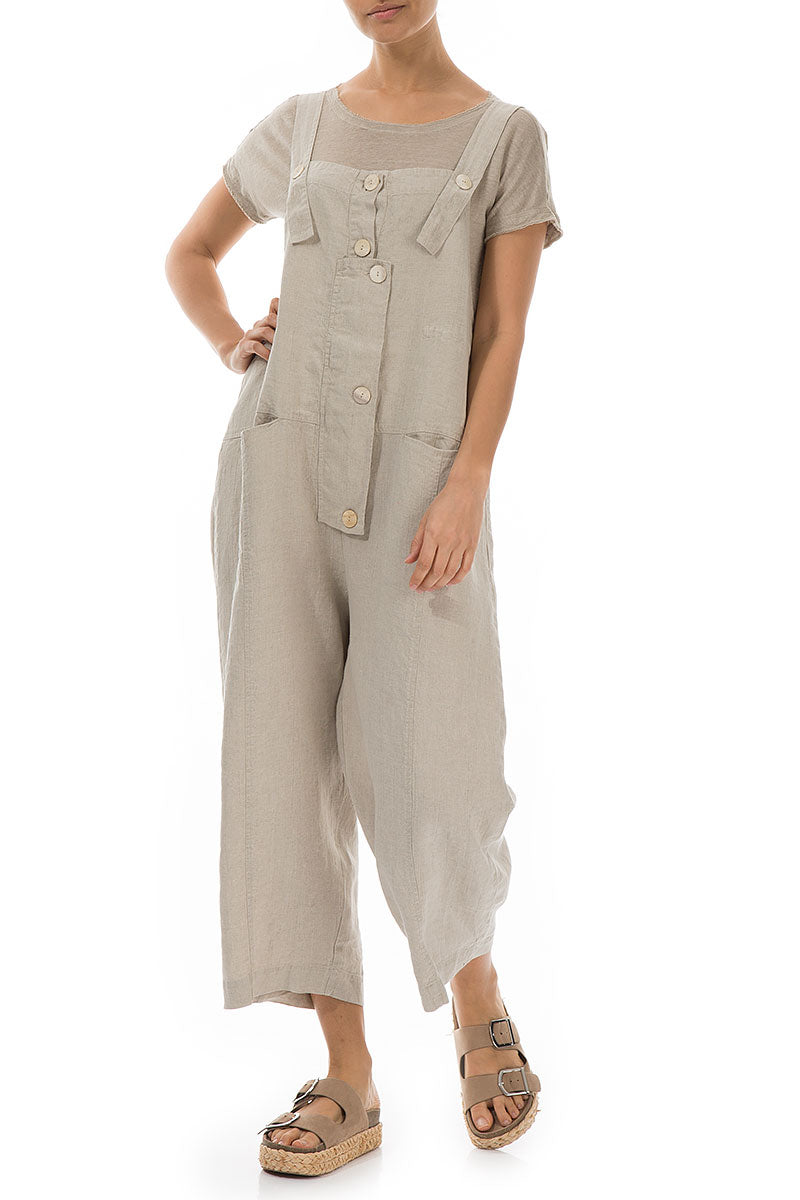 Strappy Natural Linen Dungaree Jumpsuit