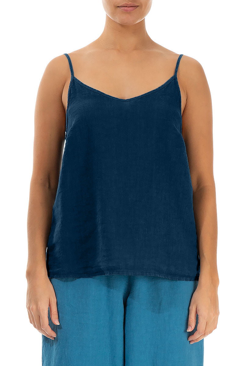 Strappy Navy Linen Camisole Top 1