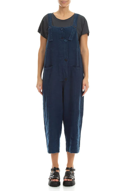 Marineblauer Leinen-Jumpsuit mit Trägern