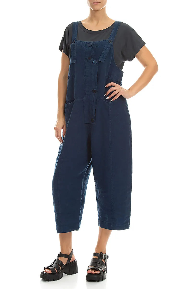 Marineblauer Leinen-Jumpsuit mit Trägern