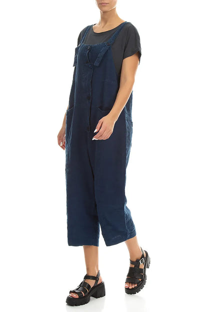 Marineblauer Leinen-Jumpsuit mit Trägern
