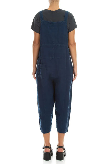Marineblauer Leinen-Jumpsuit mit Trägern