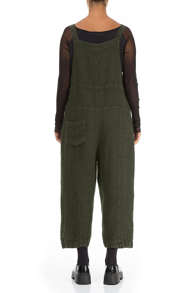 Strappy Olive Mélange Linen Dungaree Jumpsuit