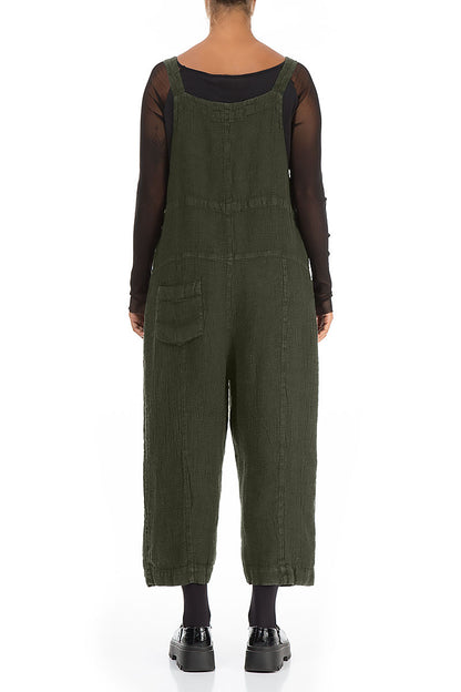 Strappy Olive Mélange Linen Dungaree Jumpsuit