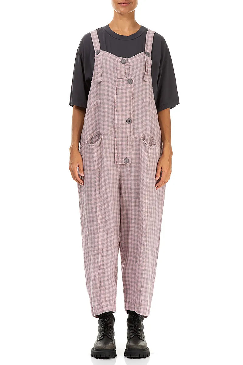Strappy Pink Check Linen Jumpsuit 1