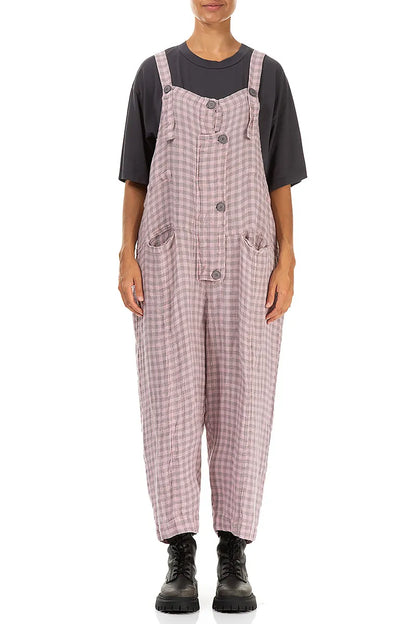 Strappy Pink Check Linen Jumpsuit 1