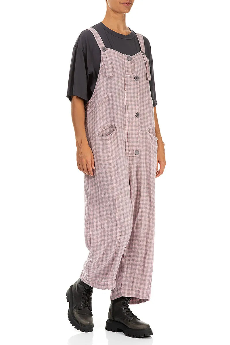 Strappy Pink Check Linen Jumpsuit 3