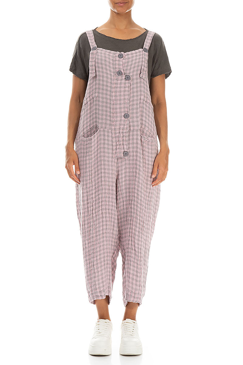 Strappy Pink Check Linen Jumpsuit