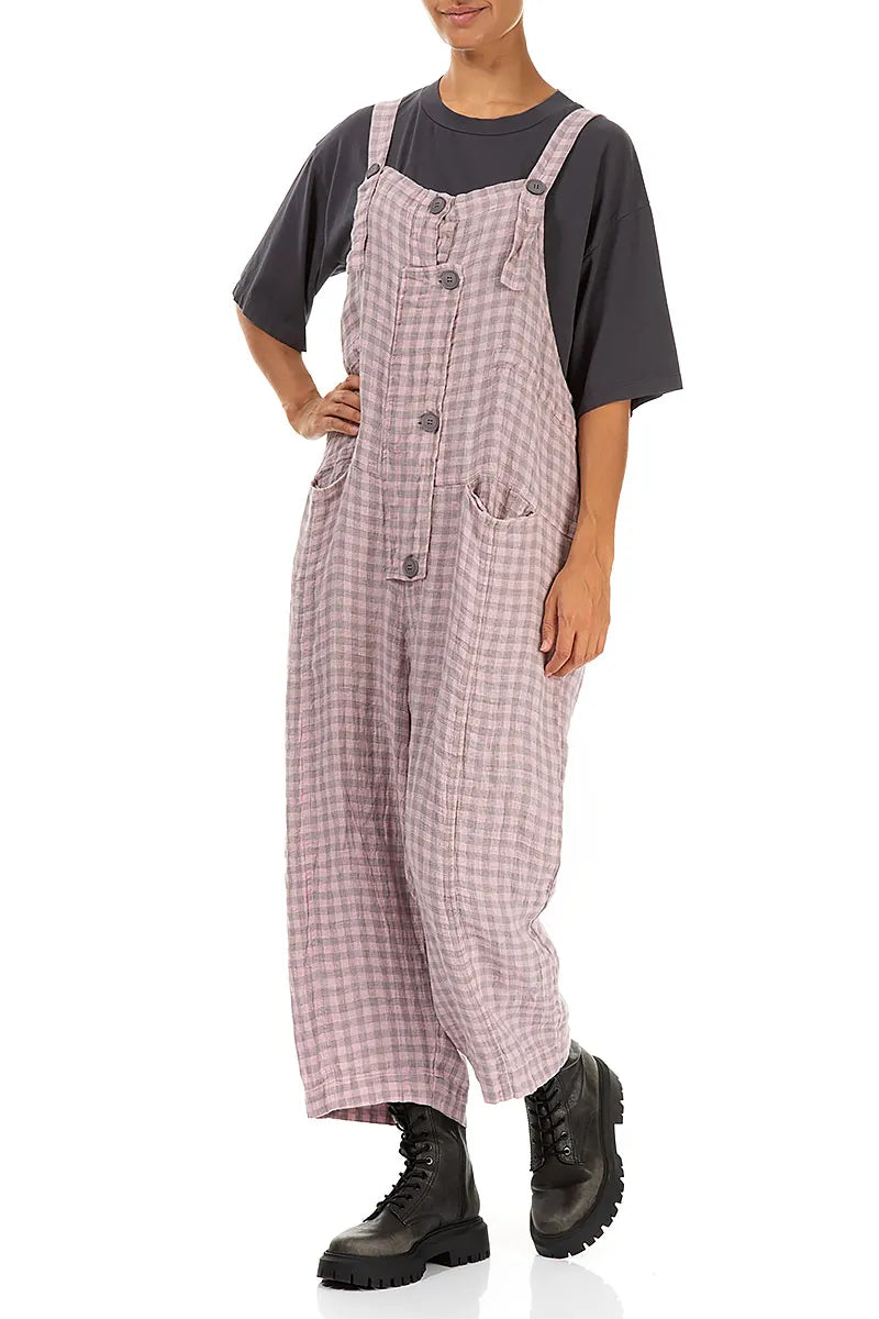 Strappy Pink Check Linen Jumpsuit 4