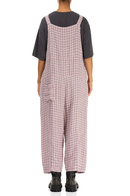Strappy Pink Check Linen Jumpsuit 2