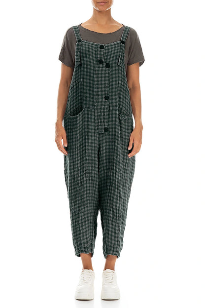 Strappy Sage Check Linen Jumpsuit 1
