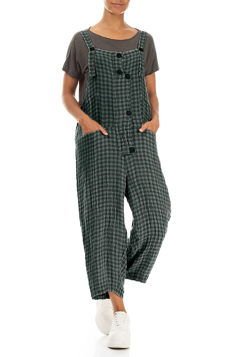 Strappy Sage Check Linen Jumpsuit 3