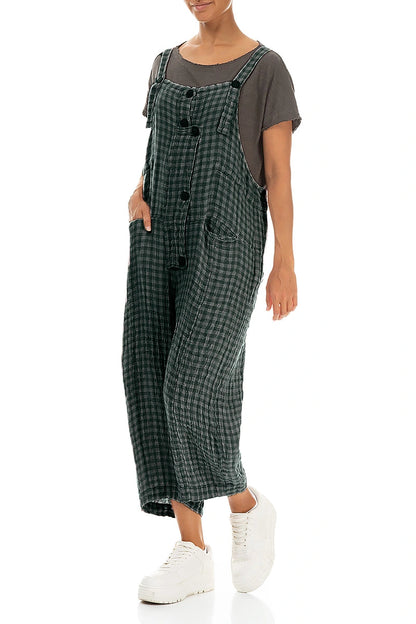 Strappy Sage Check Linen Jumpsuit 4