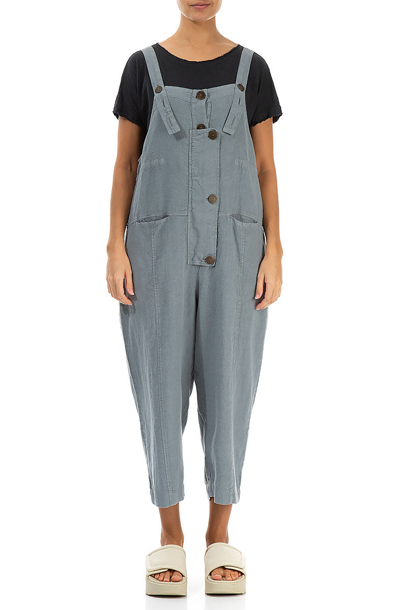 Strappy Sage Linen Dungaree Jumpsuit