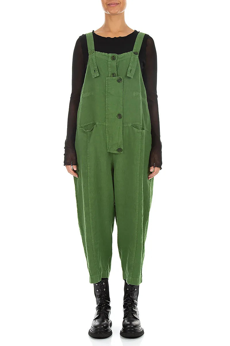 Strappy Shamrock Green Linen Jumpsuit