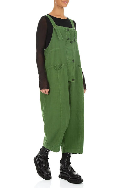 Strappy Shamrock Green Linen Jumpsuit
