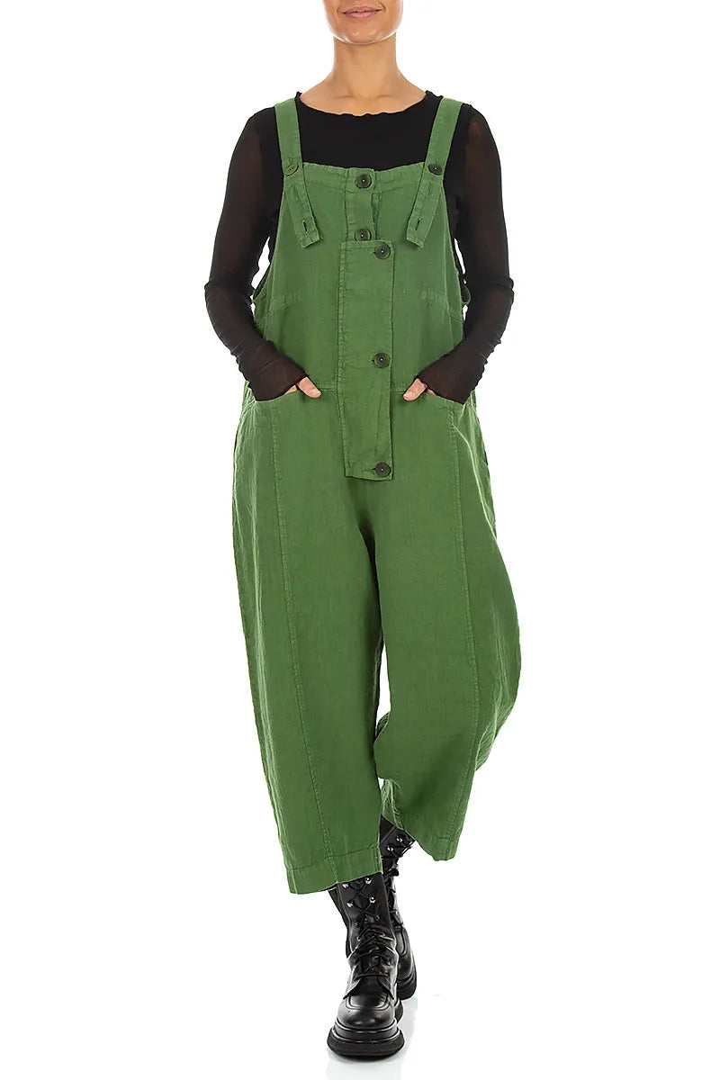 Strappy Shamrock Green Linen Jumpsuit