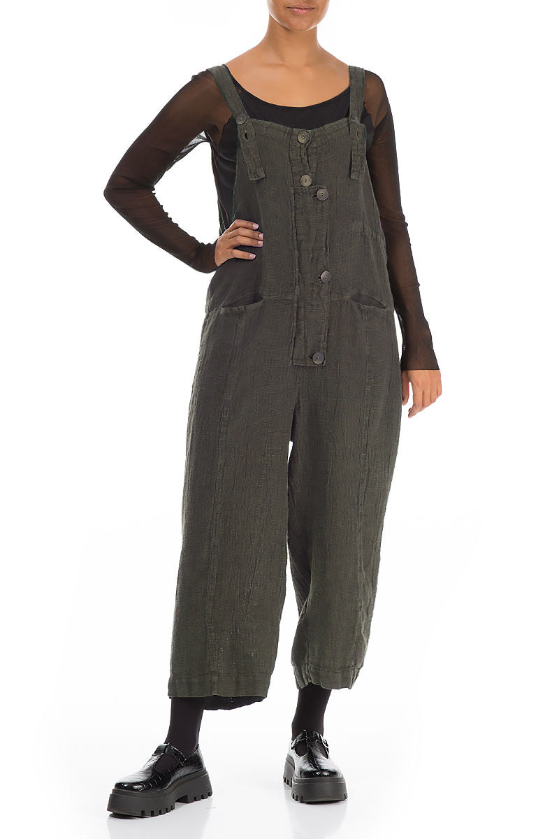 Strappy Silver Sage Mélange Linen Dungaree Jumpsuit