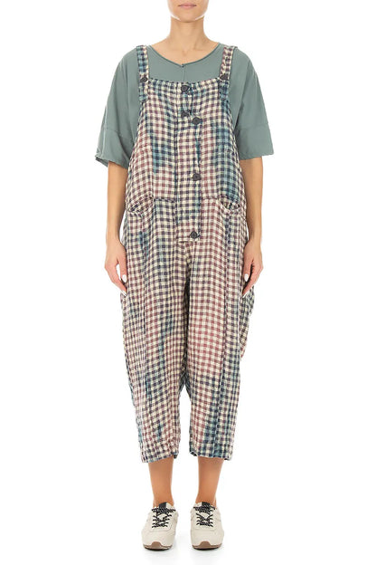 Strappy Vintage Check Linen Jumpsuit