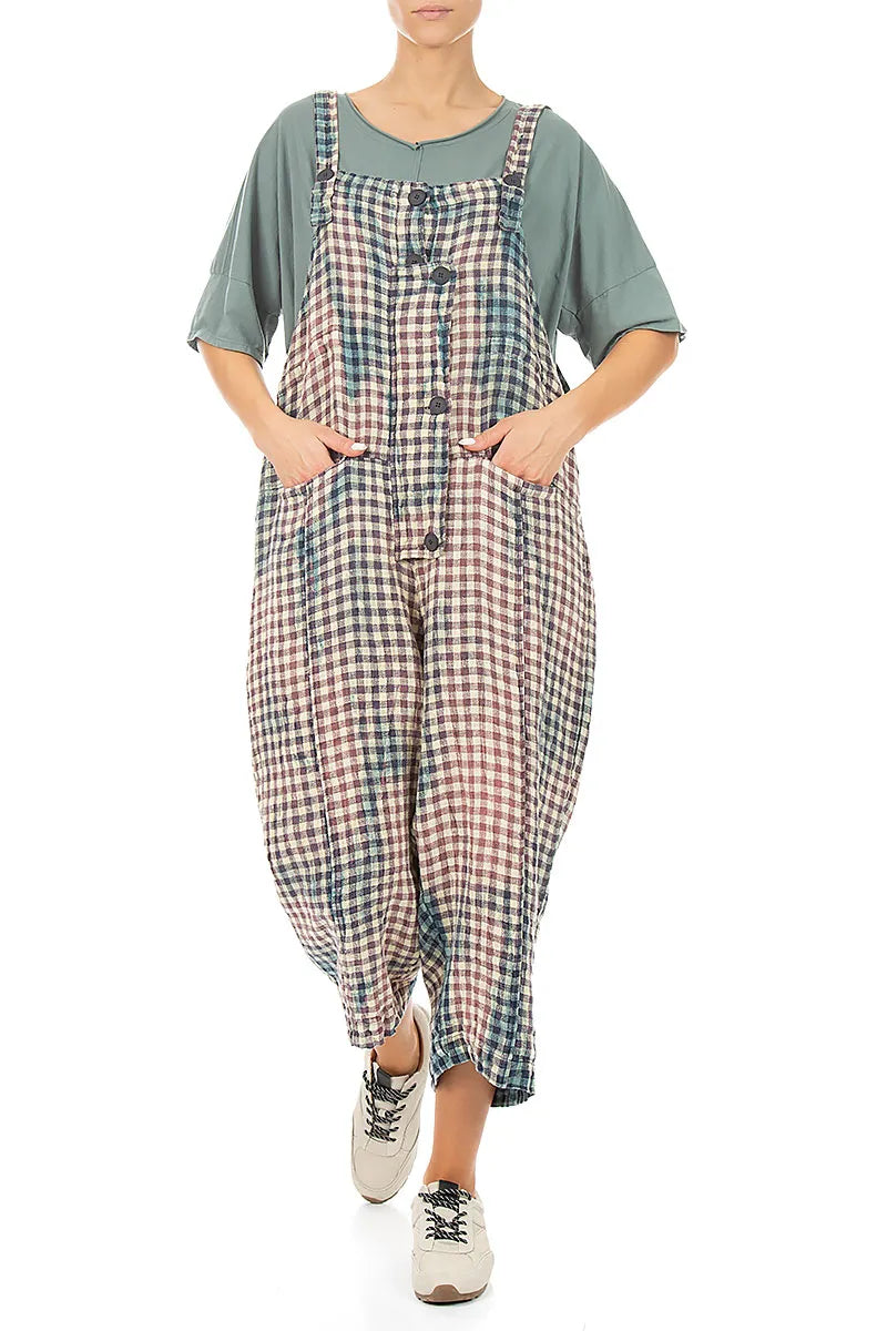 Strappy Vintage Check Linen Jumpsuit