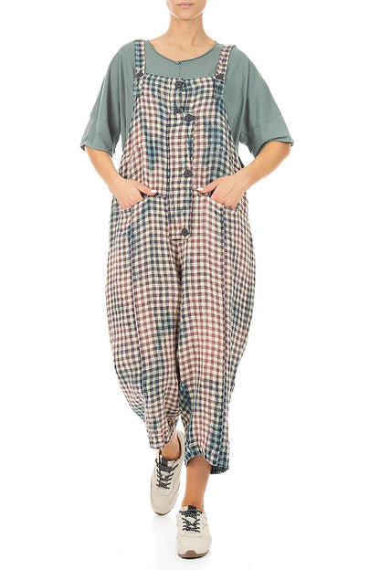 Strappy Vintage Check Linen Jumpsuit
