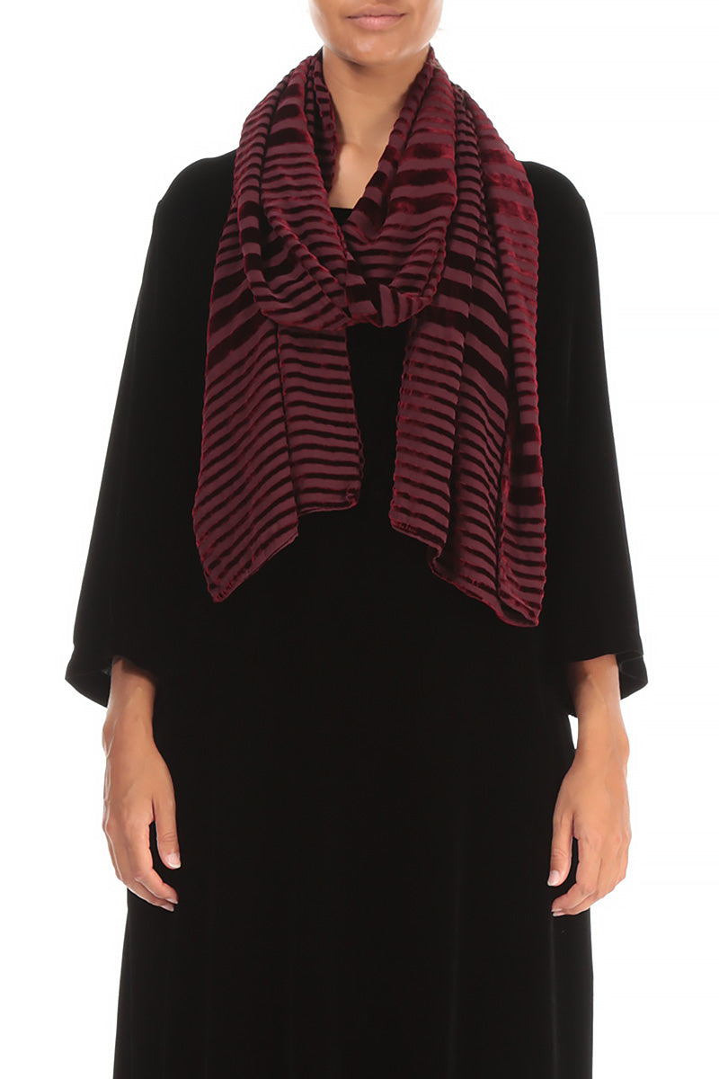 Striped Devoré Dark Red Silk Velvet Scarf