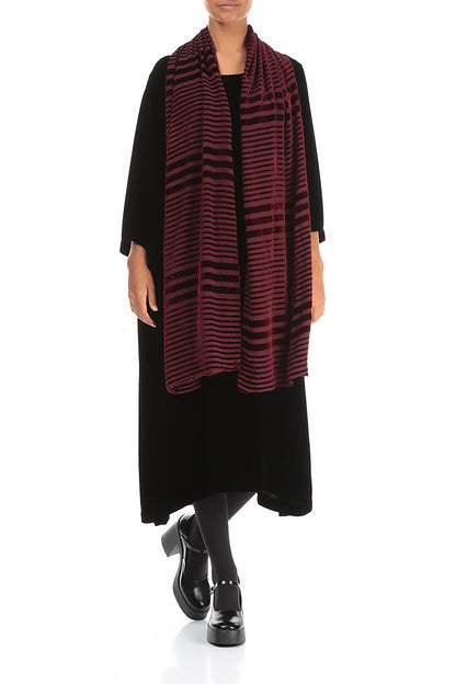 Striped Devoré Dark Red Silk Velvet Scarf