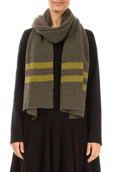 Striped Khaki Soft Wool Scarf 1