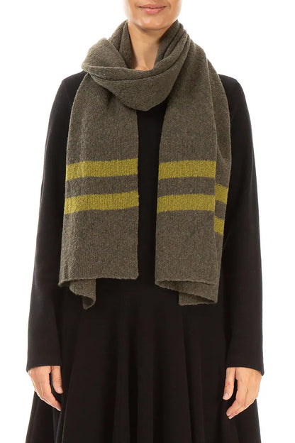 Striped Khaki Soft Wool Scarf 1
