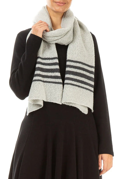 Striped Light Grey Soft Wool Scarf 3