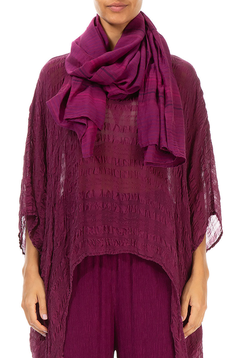 Stripy Magenta Silk Cotton Scarf