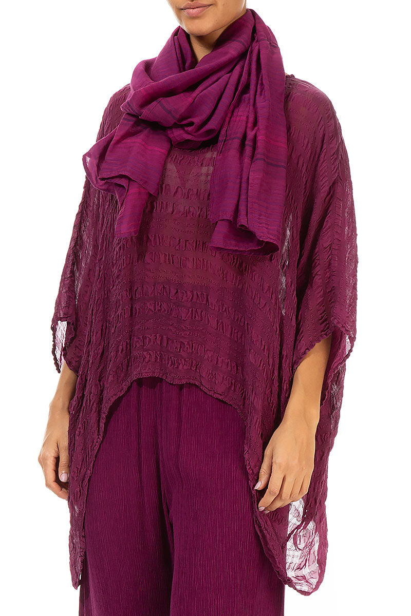 Stripy Magenta Silk Cotton Scarf