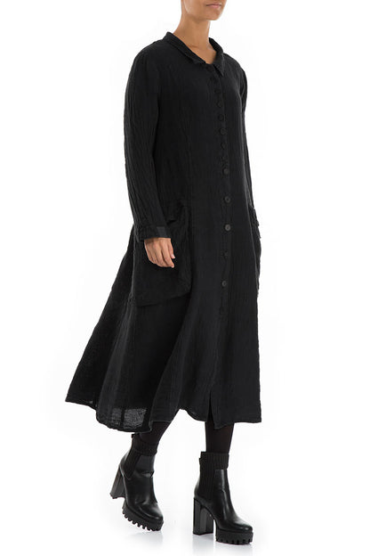 Stylish Long Black Mélange Linen Jacket