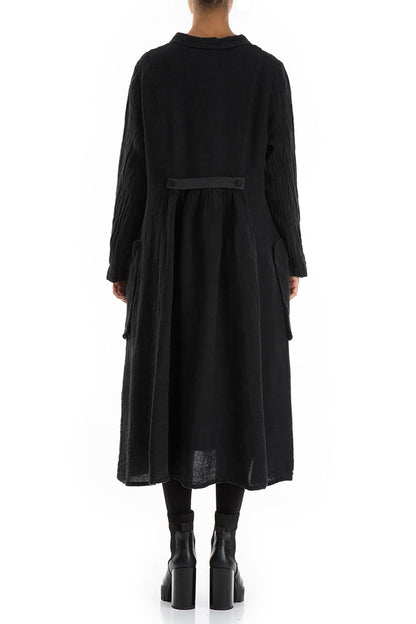 Stylish Long Black Mélange Linen Jacket