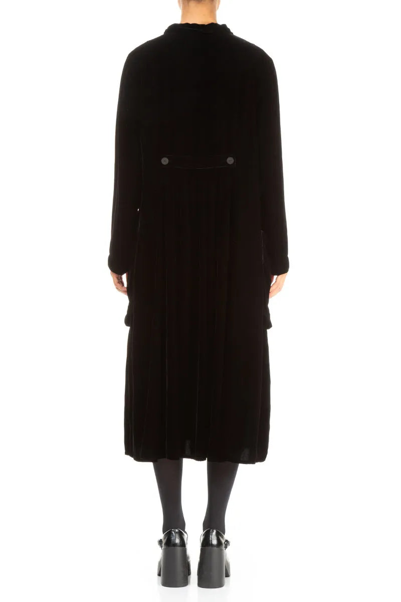 Stylish Long Black Silk Velvet Jacket 2