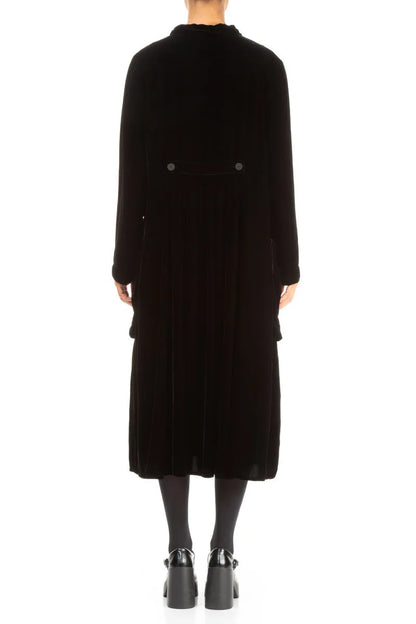 Stylish Long Black Silk Velvet Jacket 2