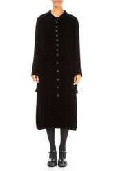 Stylish Long Black Silk Velvet Jacket 1