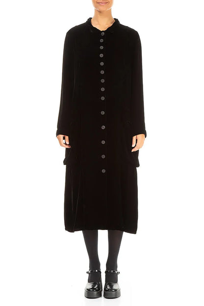 Stylish Long Black Silk Velvet Jacket 1