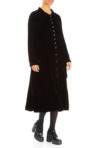 Stylish Long Black Silk Velvet Jacket 3