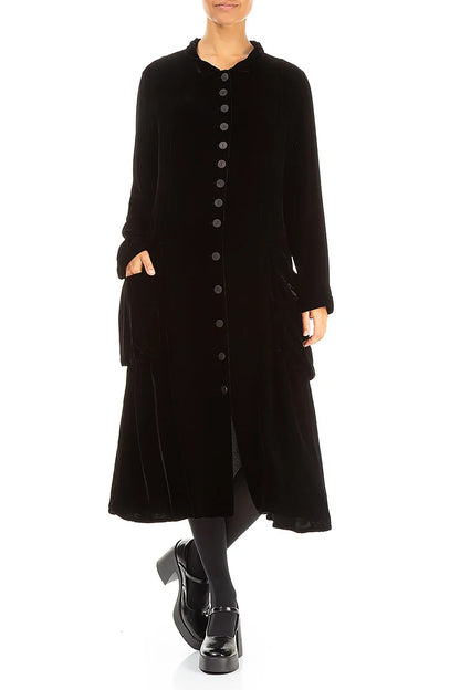 Stylish Long Black Silk Velvet Jacket 4